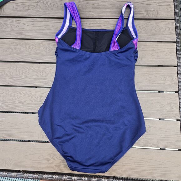 TYR Solid Scoop Neck Control Fit Navy/pink/purp 1 Piece Swim Sz 8 New Sample - Picture 2 of 3